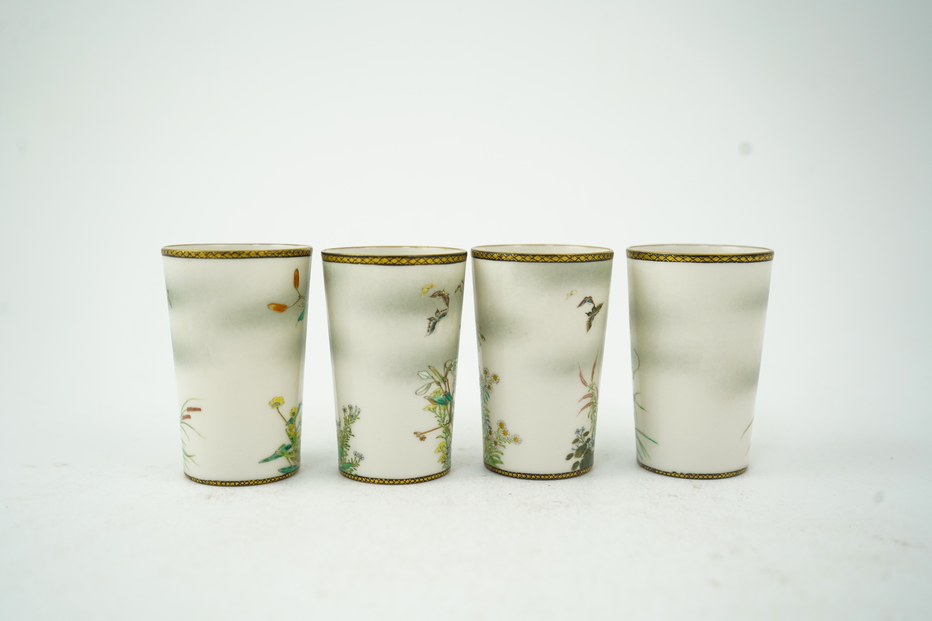 A set of four Japanese porcelain tumbler cups, by Kinkozan, Meiji period